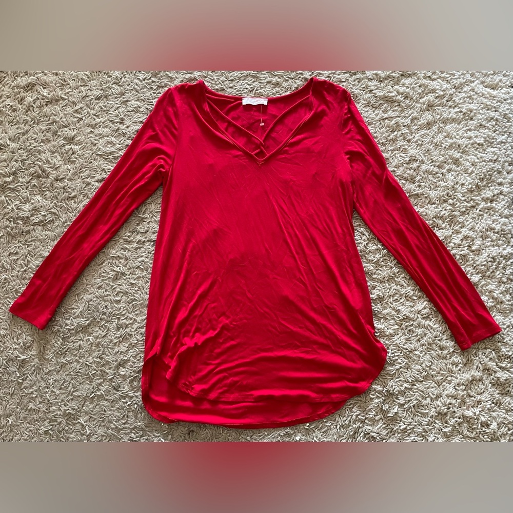 A.GAIN red Long Sleeve shirt top stretchy blouse medium M